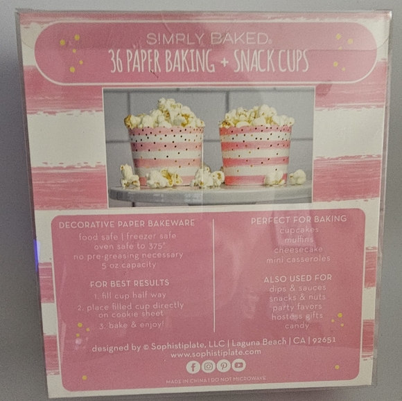 36 PC Baking & Snack Cups Pink  Stripe Gold Dots Heavy Paper Cupcake Treat Snack - Picture 7 of 7